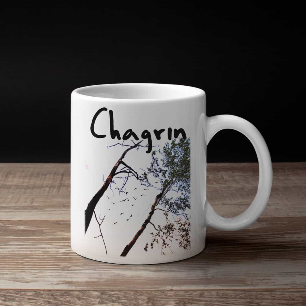 Chagrin Cold Emptiness White Coffee Mug, Black Metal Merchandise